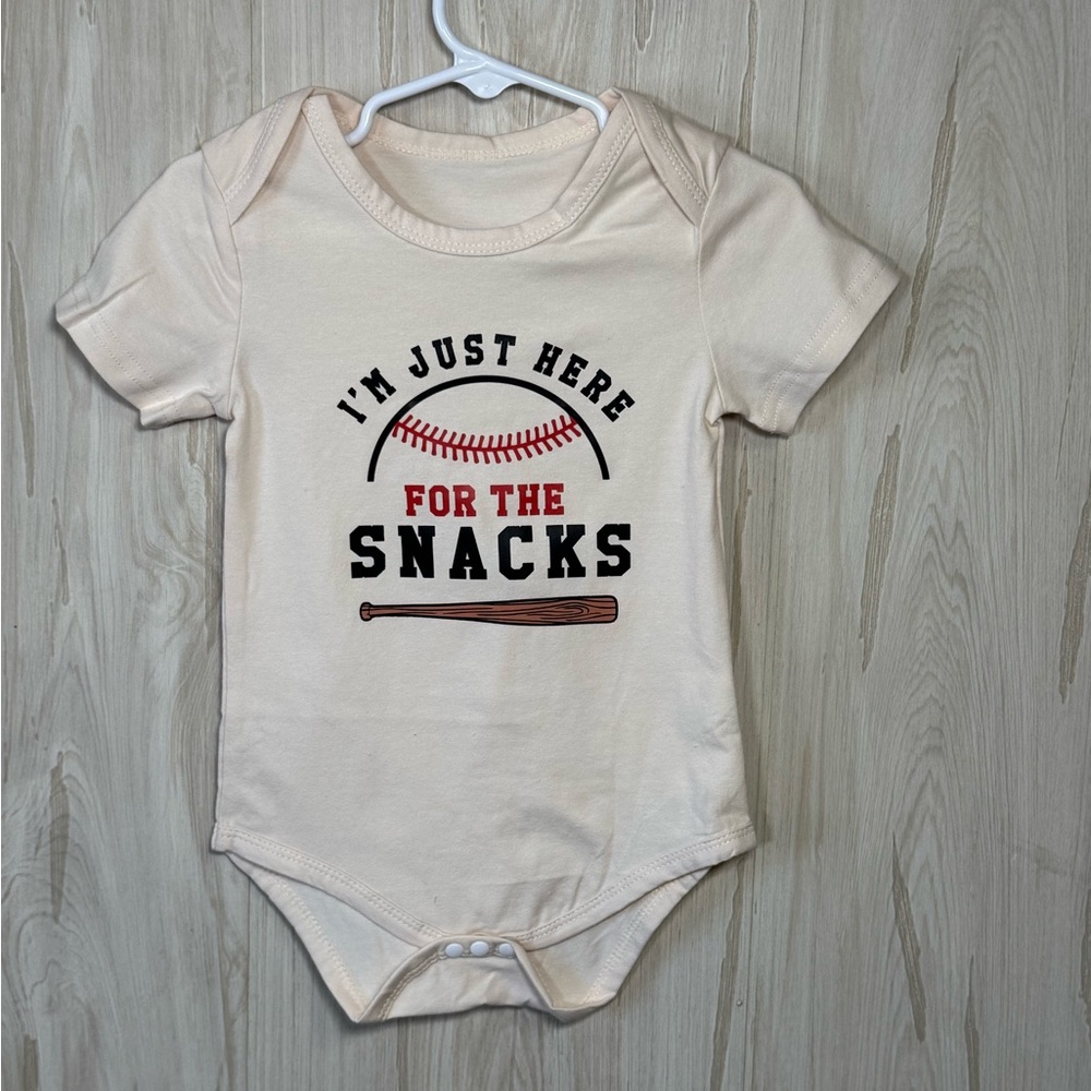Cream Baseball Snack Print 6/9 months One Piece